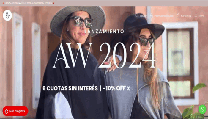 Captura de pantalla de la Tiendanube de Simona.