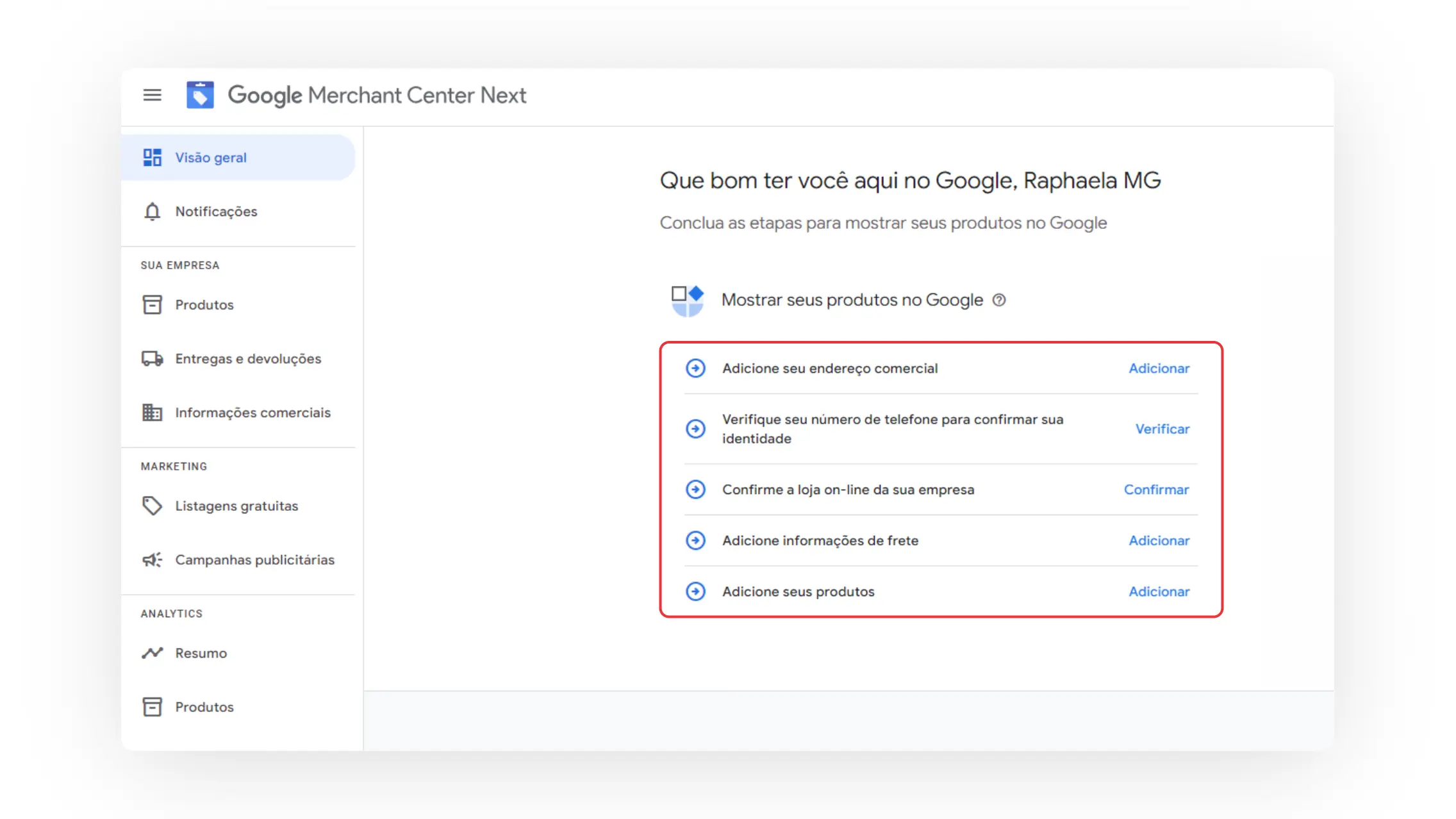 Informações do vendedor no Merchant Center