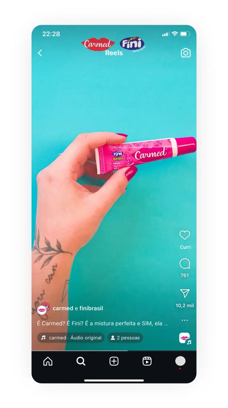 Print de tela parceria Carmed e Fini no Instagram