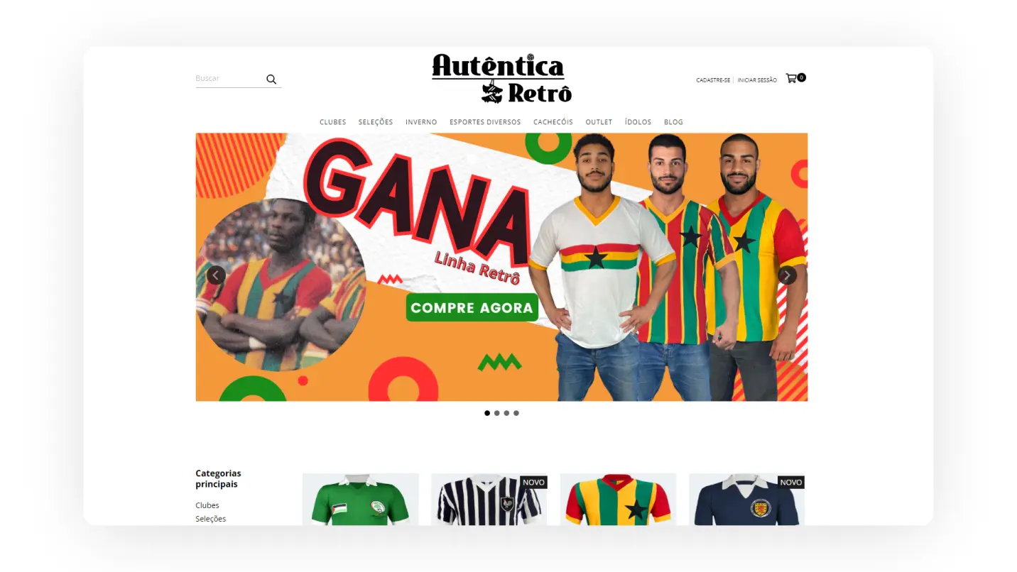 Captura de tela da página inicial da loja Autentica Retrô