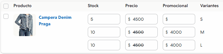 Configuración de precios de productos en Tiendanube.
