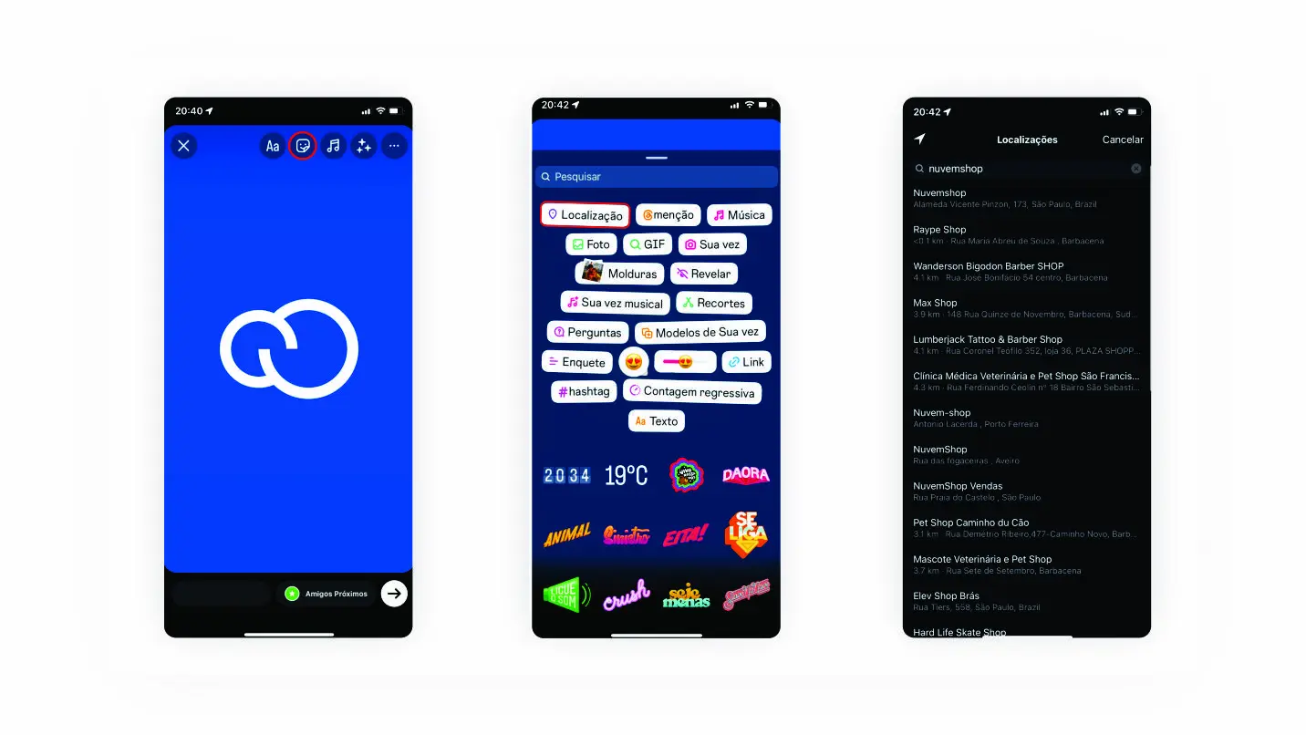 Passo a passo para adicionar localização nos Stories do Instagram.