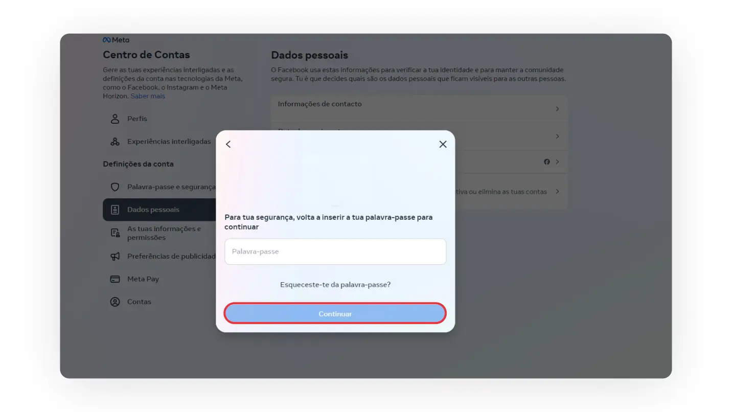 Confirmar senha do Instagram no computador.