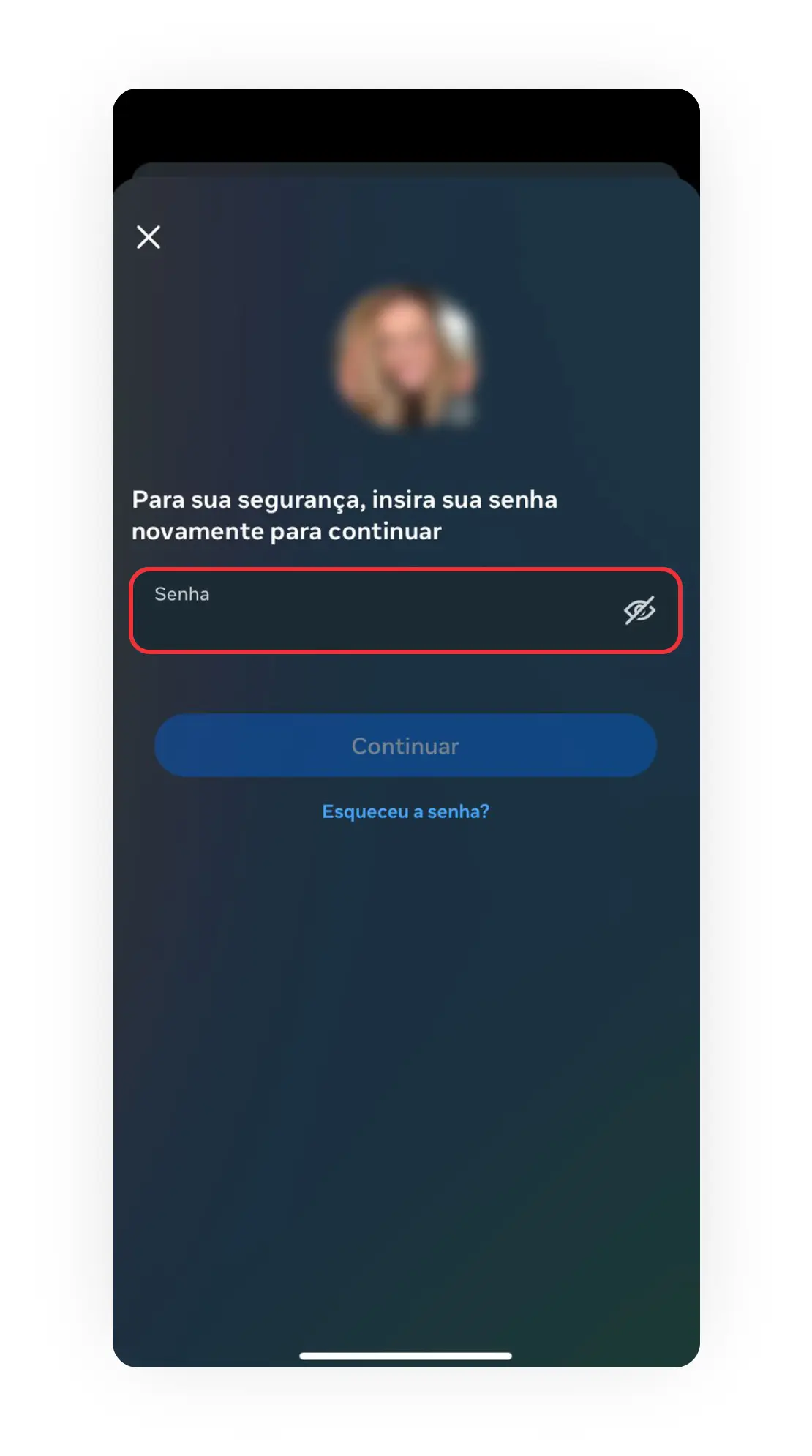 Senha para excluir conta do Instagram no celular.