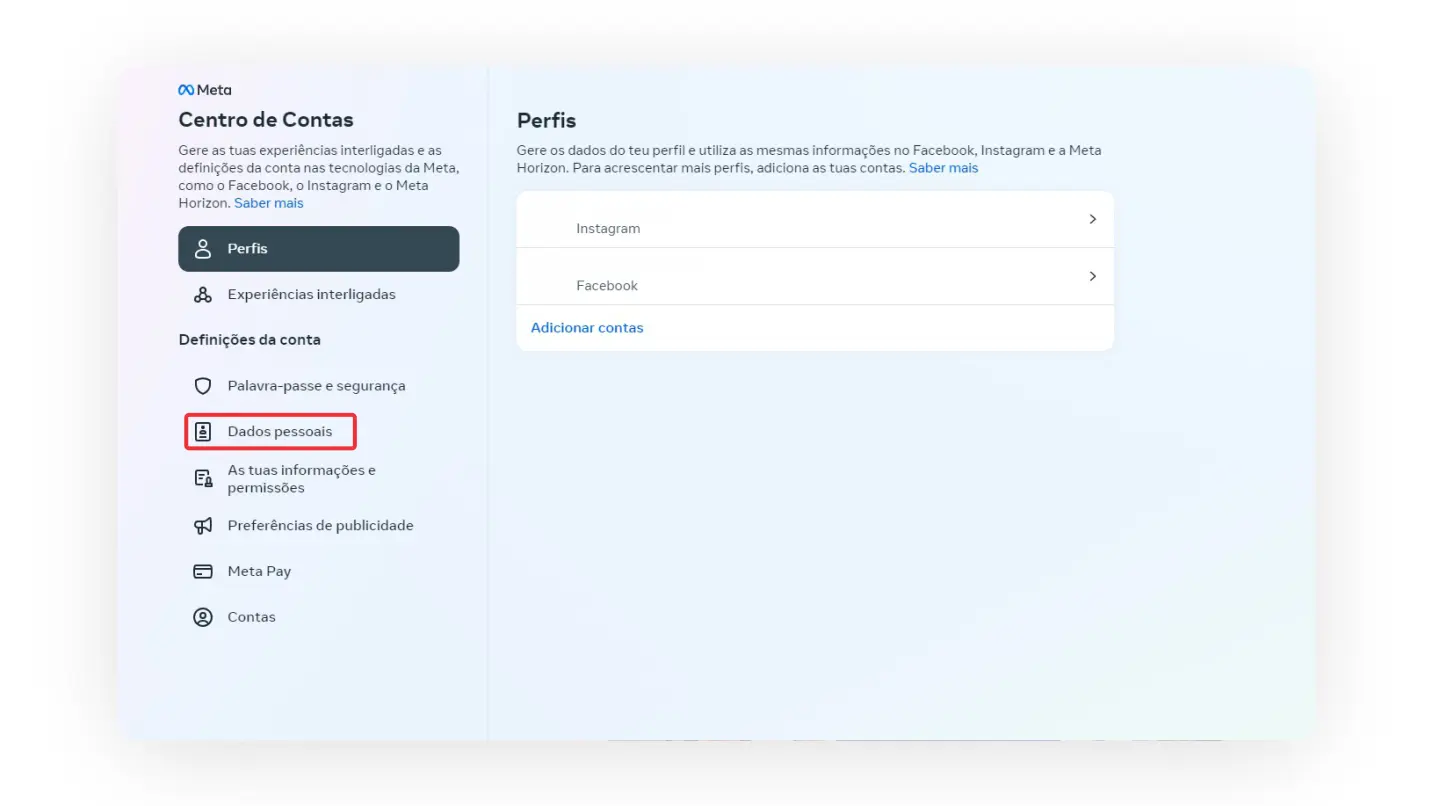 Dados pessoais do Instagram no computador.