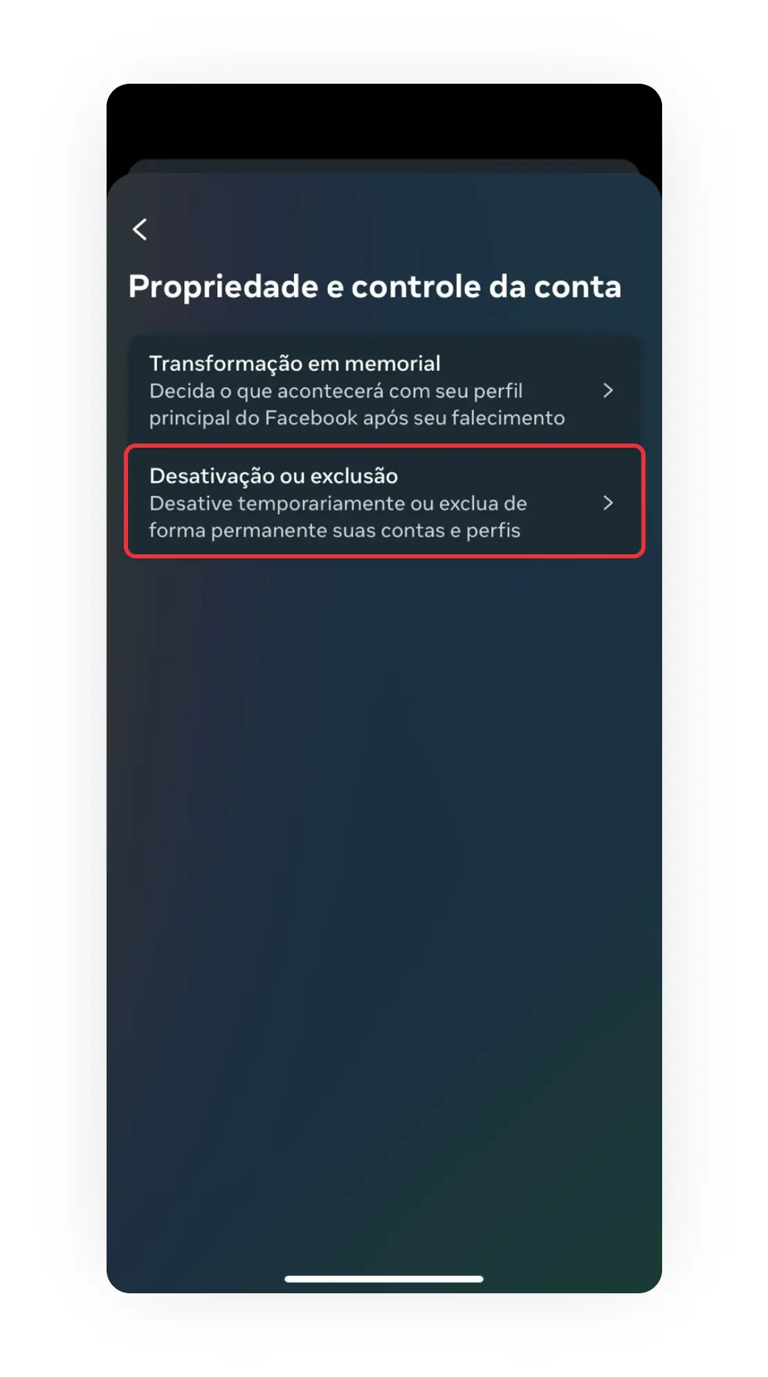 Desativação ou exclusão do Instagram no celular.