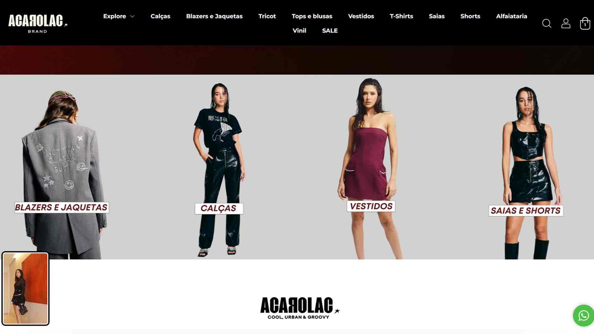 home do site da acarolac brand, loja virtual de moda feminina parceira Nuvemshop