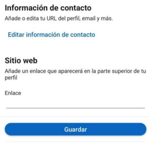 Inclusión de un enlace en un perfil de LinkedIn