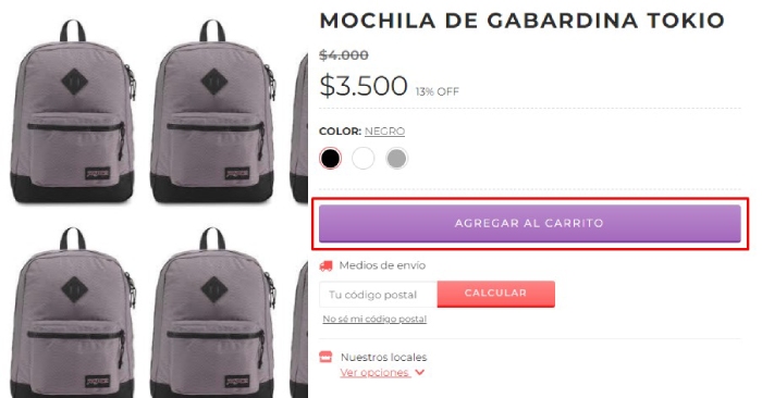 Ejemplo de compra de prueba en Tiendanube.
