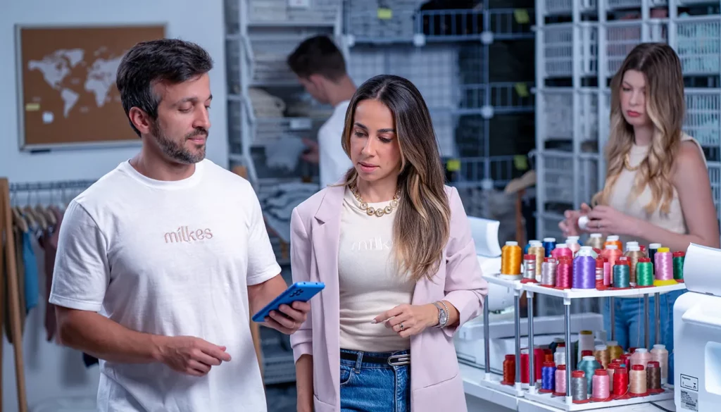 Sócios da marca Milkes conversam nos bastidores da loja virtual