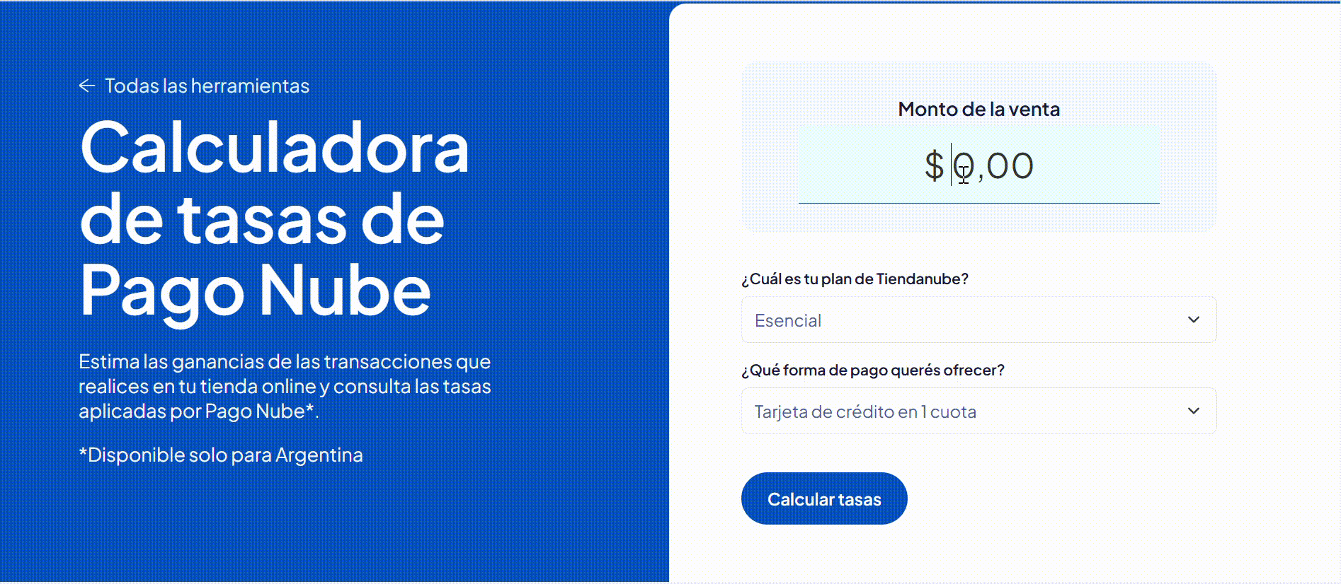 GIF que muestra cómo usar la calculadora de tasas de Pago Nube.