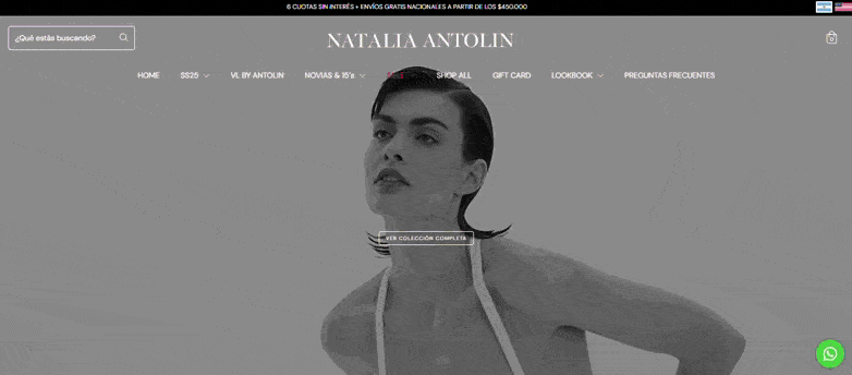 Grabación de pantalla de la tienda de Natalia Antolín, creada con la plantilla de Tiendanube Rio.