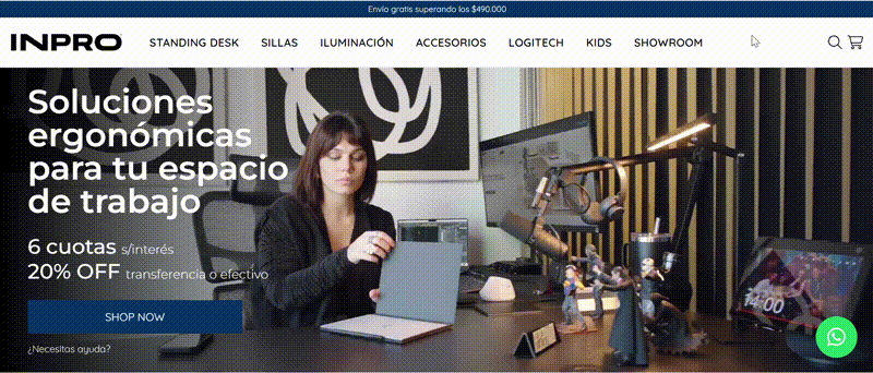 Grabación de pantalla de la tienda de INPRO, creada con la plantilla de Tiendanube Simple.