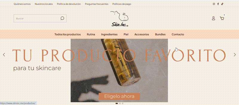Grabación de pantalla de la tienda de Skin Inc, creada con la plantilla de Tiendanube Recife.