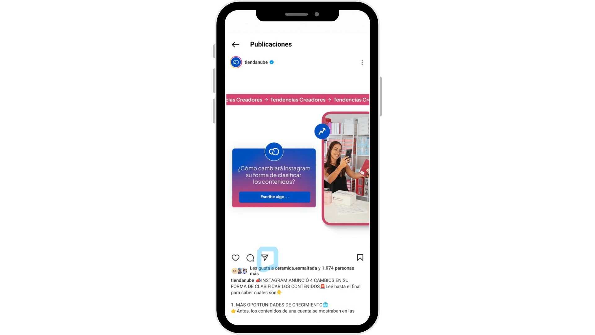Ejemplo de cómo repostear en Instagram. Paso 1