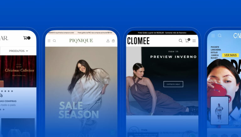 Na imagem, vemos alguns prints de lojas que são clientes da Nuvemshop.