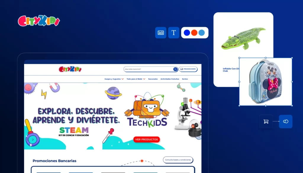 Capturas de pantalla del e-commerce de Citykids, creado con Tiendanube Evolución y Leren.