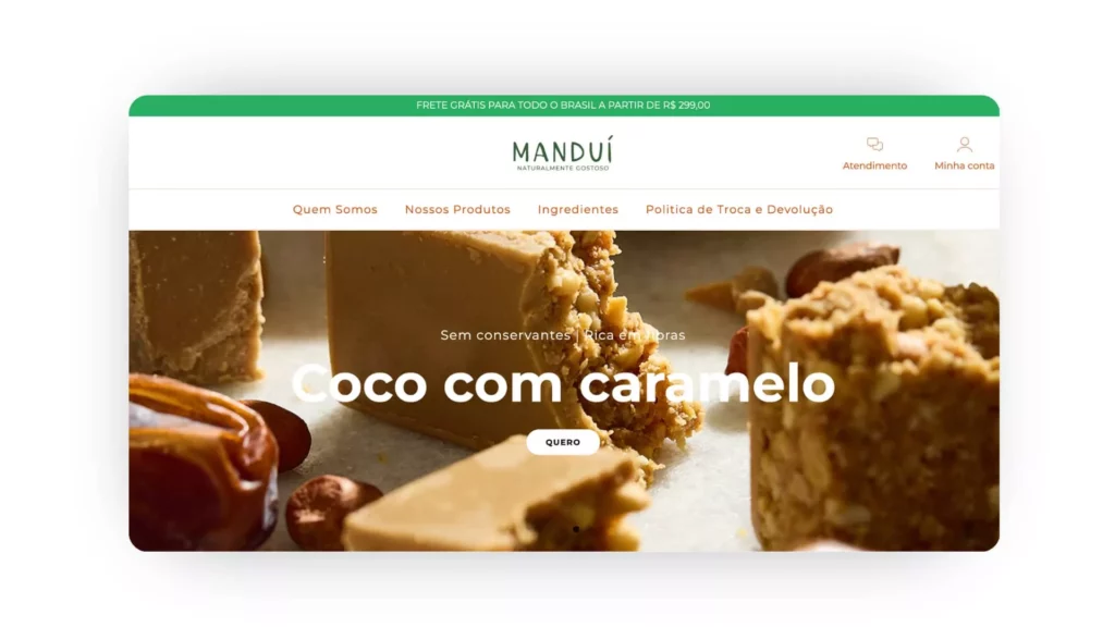 Captura de tela da loja virtual de doces Manduí