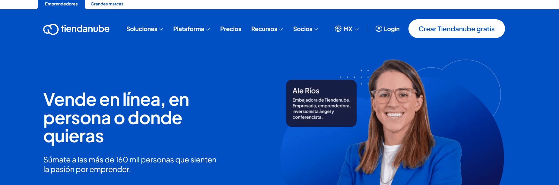 Ejemplo de página de inicio, una parte de la página web de Tiendanube.