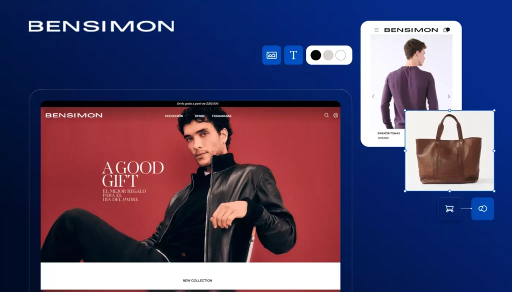 Capturas de pantalla de la tienda online de Bensimon creada con Tiendanube Evolución.