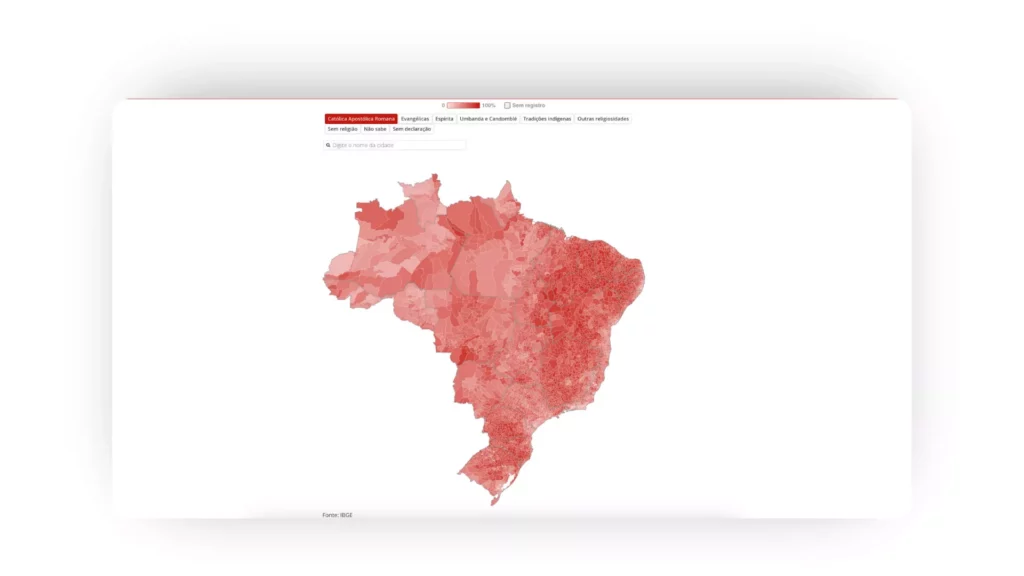 Captura de tela mapa com a distribuicao das religioes no Brasil