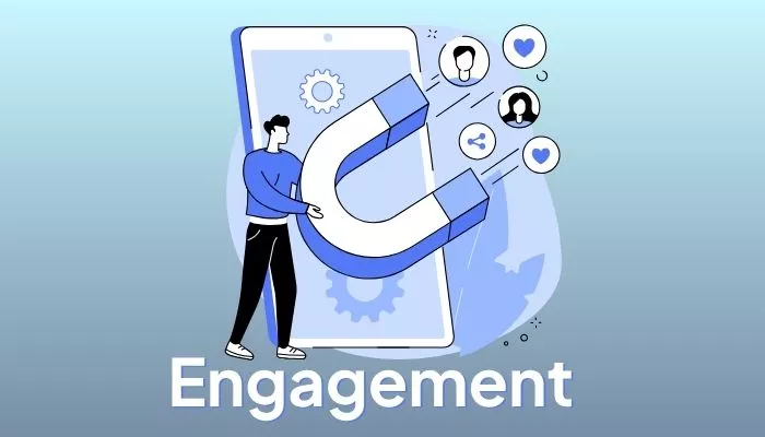 Engagement: ¿cómo hacer que trabaje en favor de tu marca? Ilustración en vectores que representa el concepto de engagement en marketing digital.
