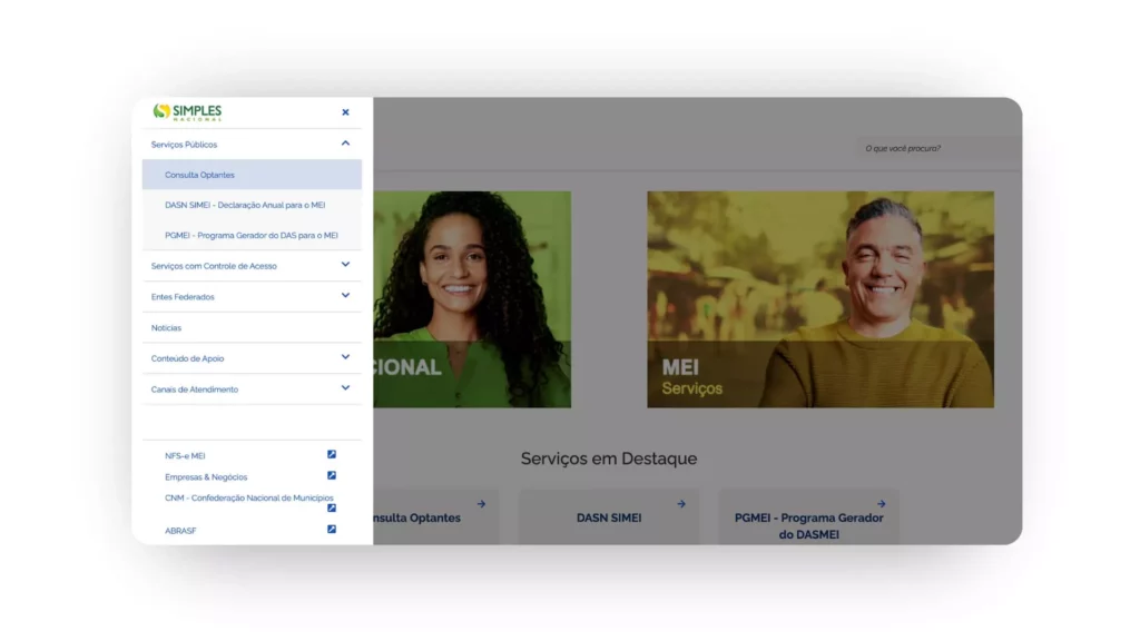 Captura de tela consulta de optantes para saber enquadramento tributário no site Simples Nacional.