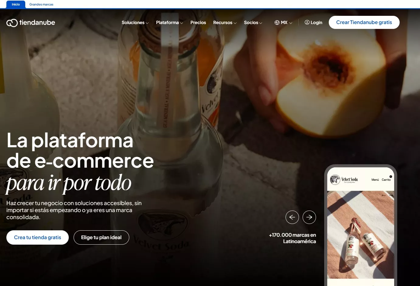 Tiendanube, ejemplo de plataforma de e-commerce. 