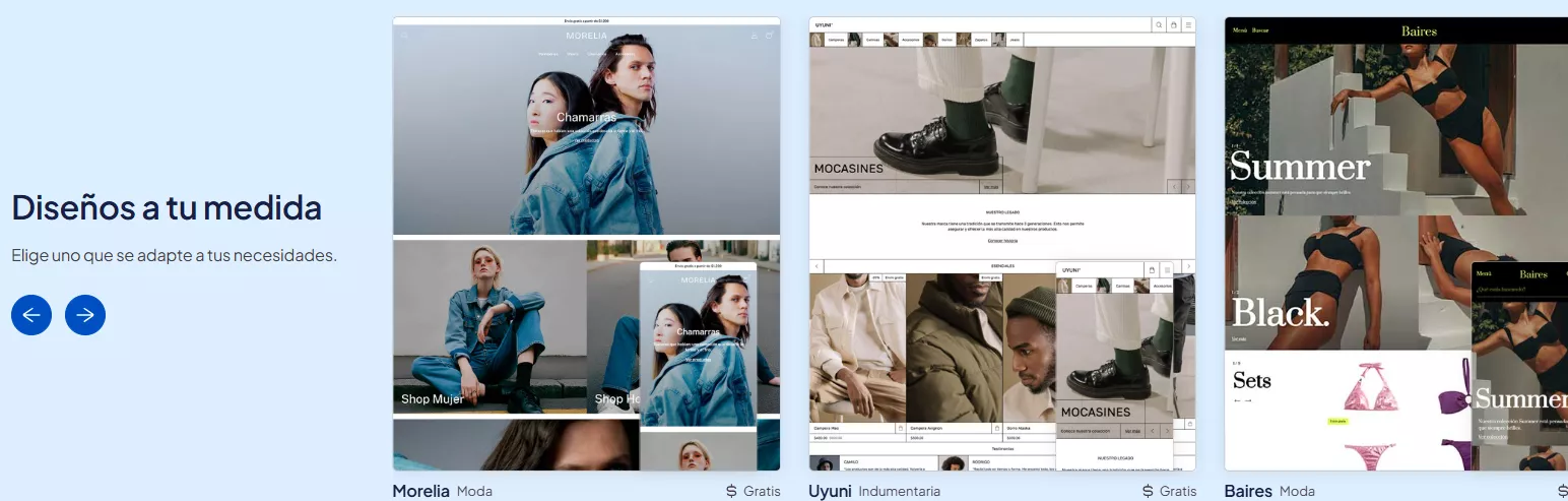 Opciones de diseño para crear una tienda online disponibles en la tienda de diseños de Tiendanube.