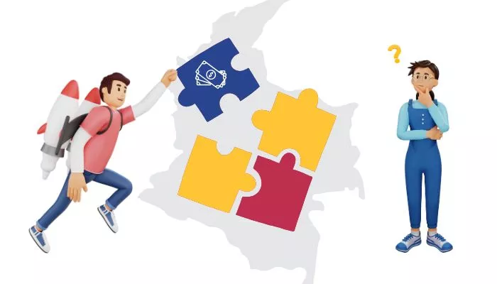 ¿Cuánto cuesta crear una empresa en Colombia? Representación gráfica de dos emprendedores haciendo cálculos de cuánto cuesta crear una empresa en Colombia.