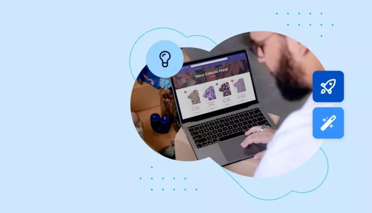 Homem configura itens em sua loja virtual, mostrando como criar um site