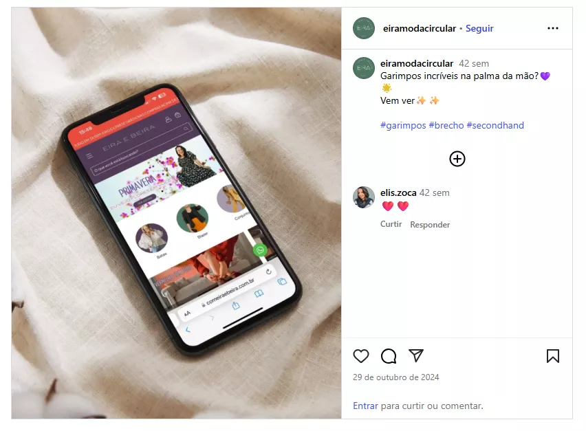 Exemplo de publicação do brechó Eira e Beira