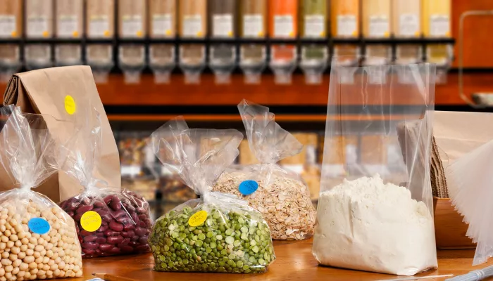 Cómo iniciar un negocio de productos a granel (2025) Productos a granel en una tienda.