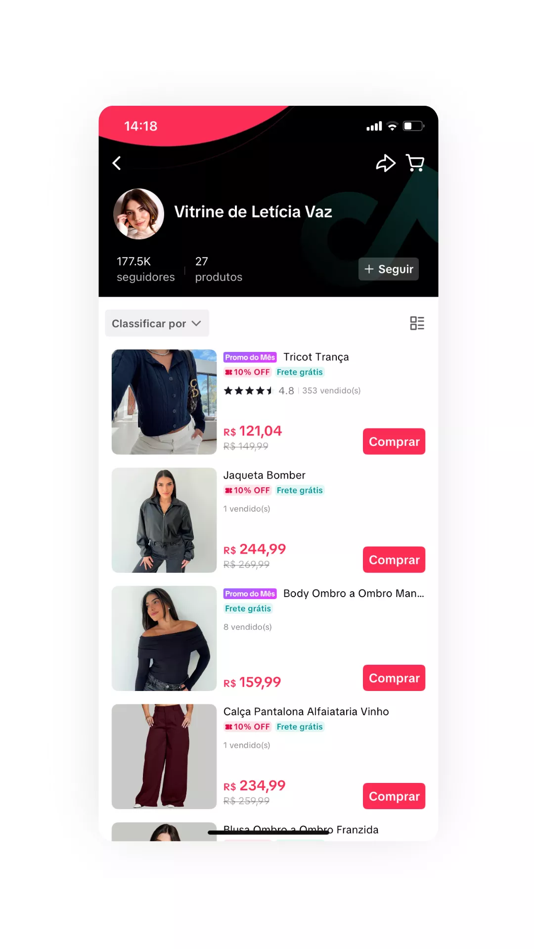 Captura de tela da vitrine da LV Store no TikTok Shop.