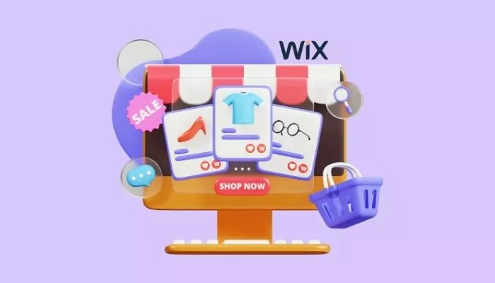 Ilustración de e-commerce con íconos de productos y carrito, que representa una alternativa a Wix para crear una tienda online.