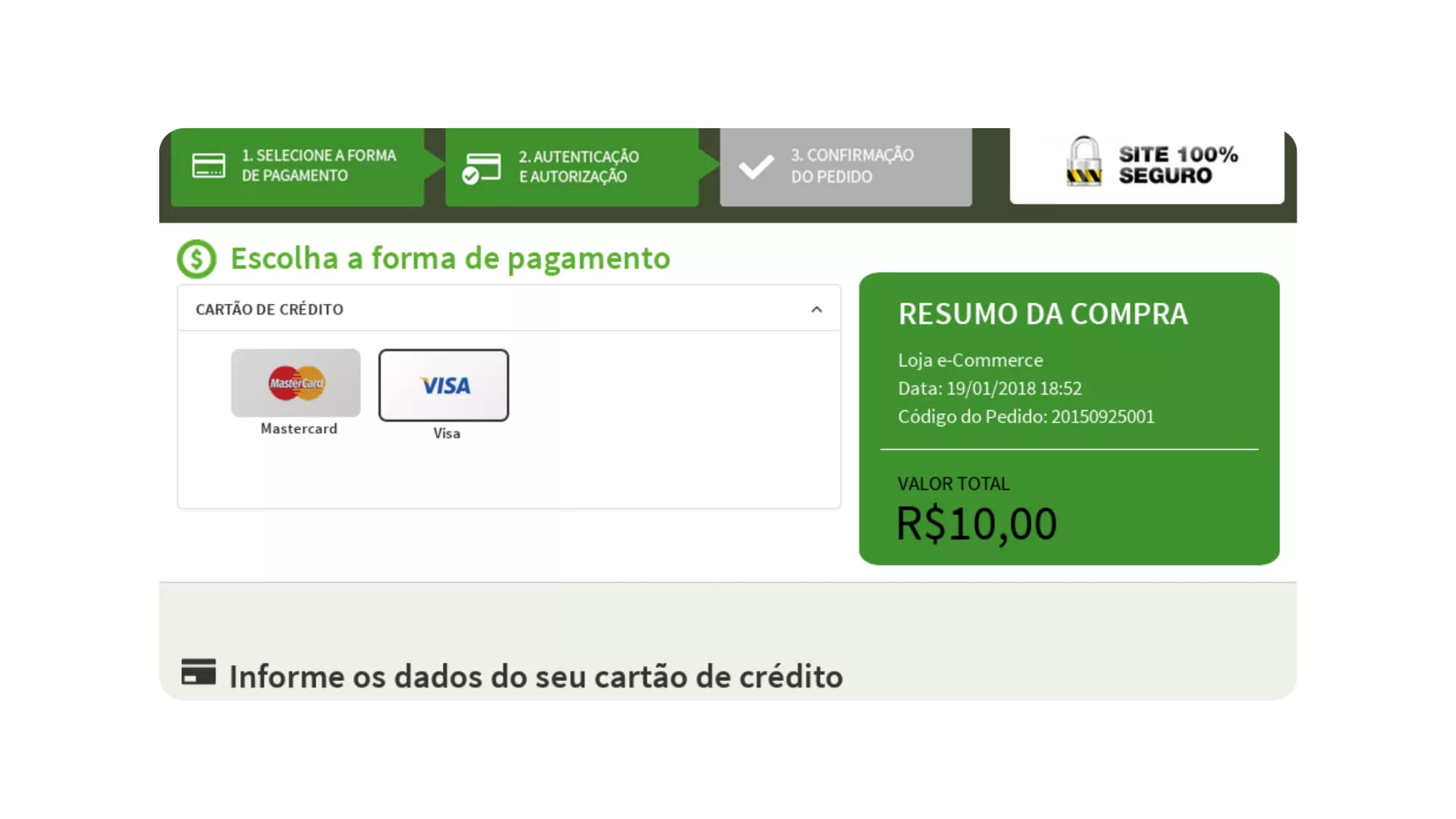 Captura de tela exemplo de checkout padrão para diferenciar do checkout transparente