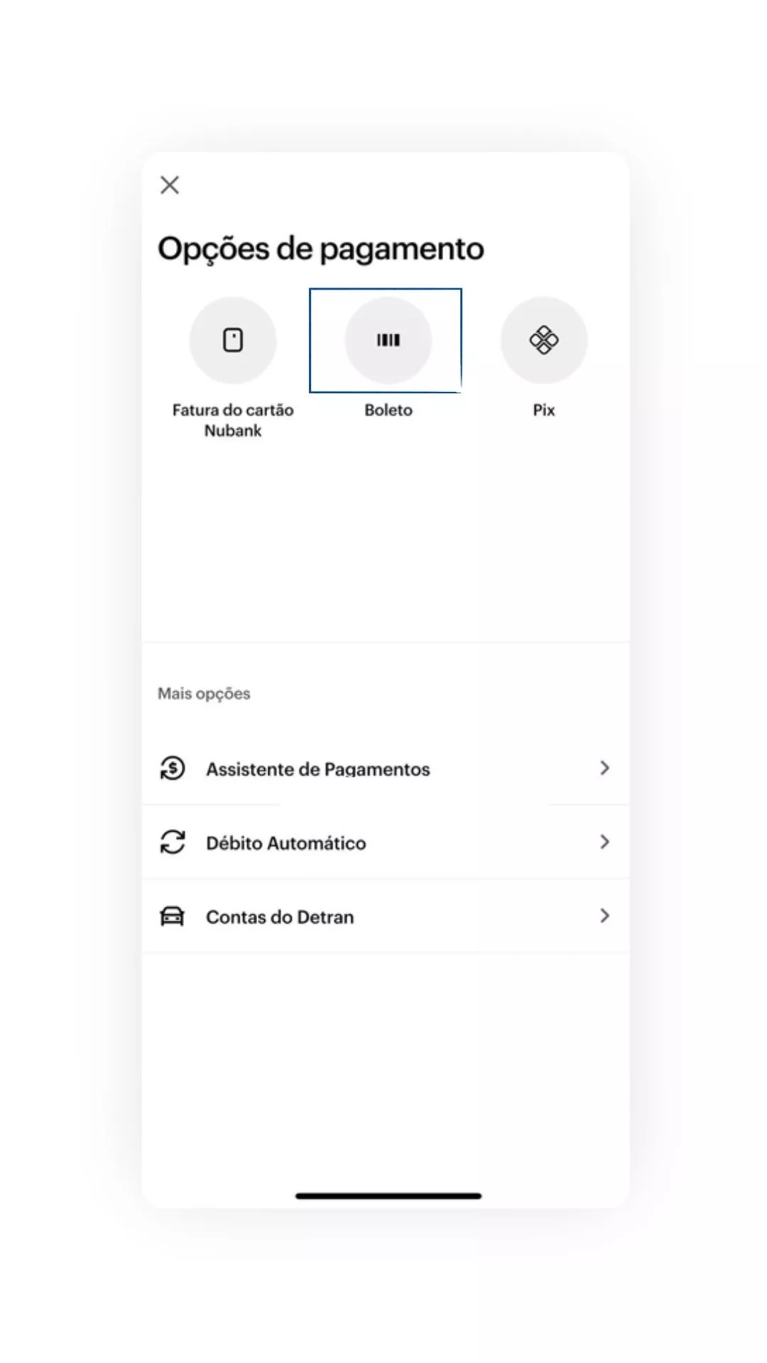 Consulta de boleto no app Nubank.