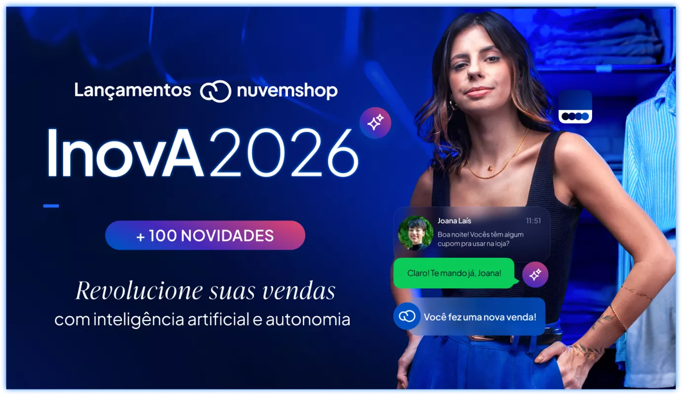 Capa do blog post da Nuvemshop mostrando uma lojista e com o título InovA 2026.