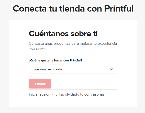 Paso para elegir el motivo de uso de Printful en Tiendanube.
