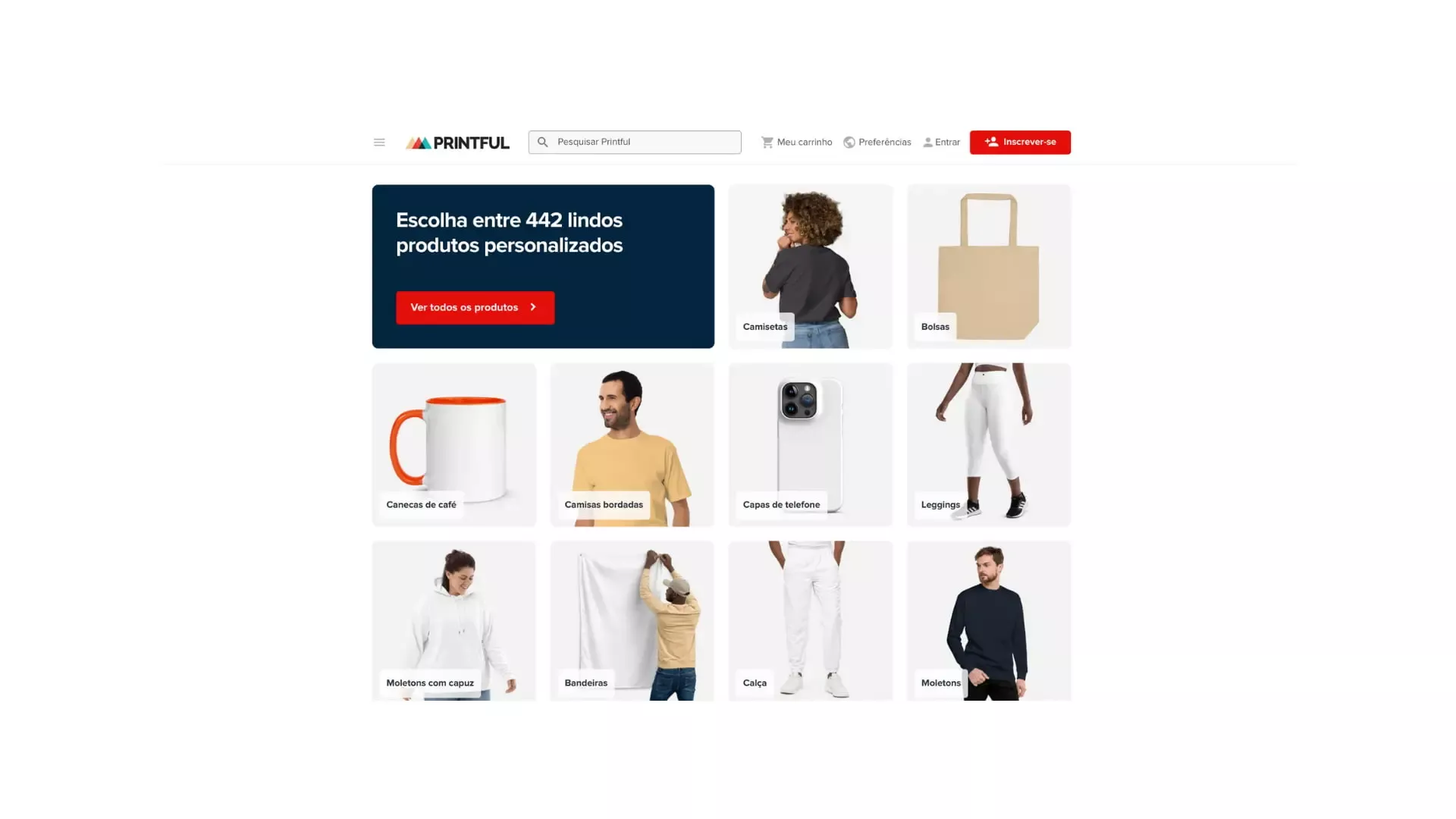 Captura de tela site Printful Brasil.