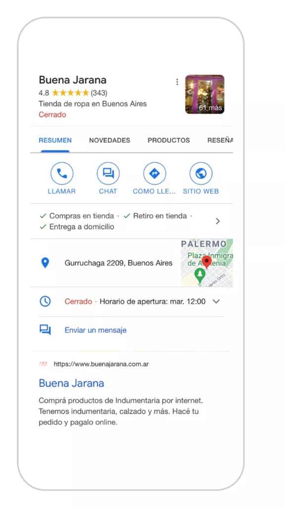 Google my Business ejemplo Mobile Buena Jarana.