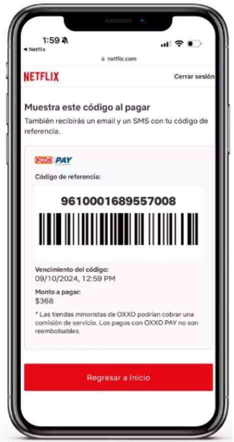 Ejemplo de referencia de Oxxo Pay.