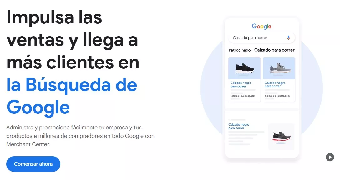 Home para registrarse en Google Merchant Center.