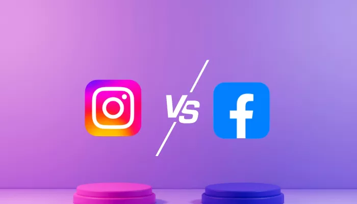 Facebook vs. Instagram ¿cuál es mejor para tu marca? Instagram vs. Facebook en atriles.