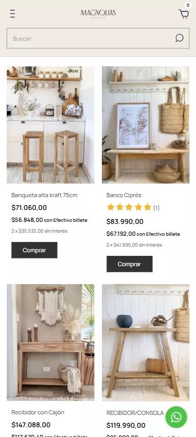 La tienda online de Magnolias, un negocio de decoración creado con Tiendanube Evolución.