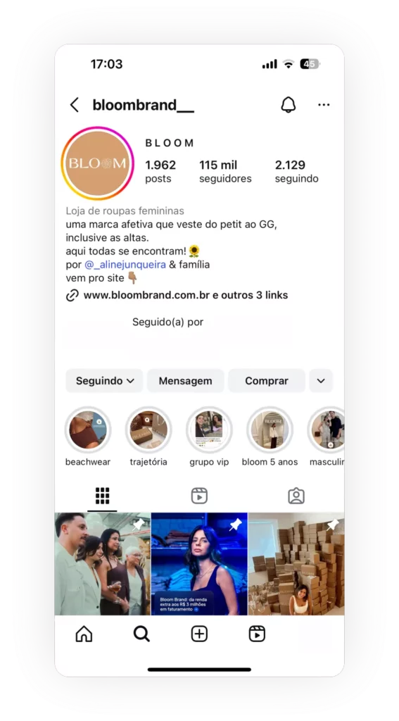 Exemplo de bio Bloom Brand