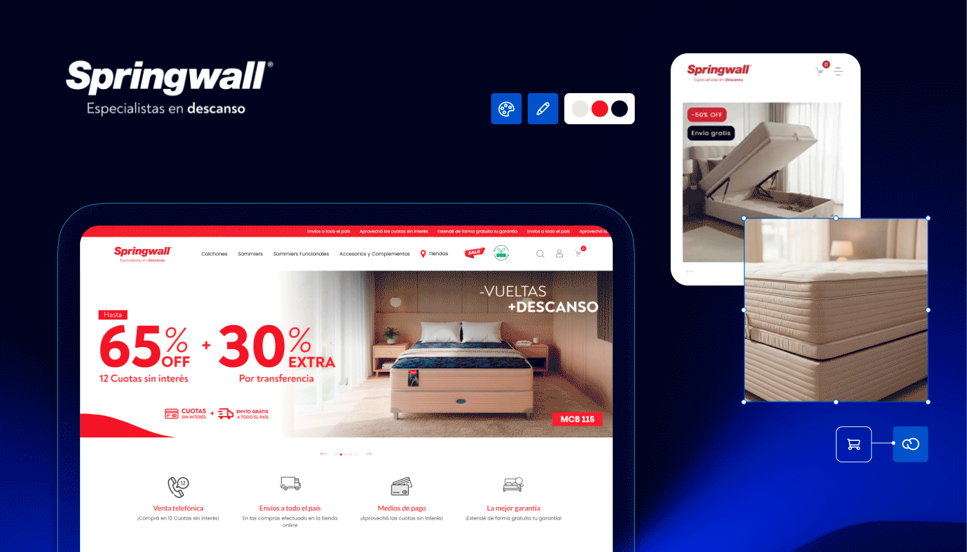 La tienda online de Springwall con colchones y sommiers, creada con Tiendanube Evolución.