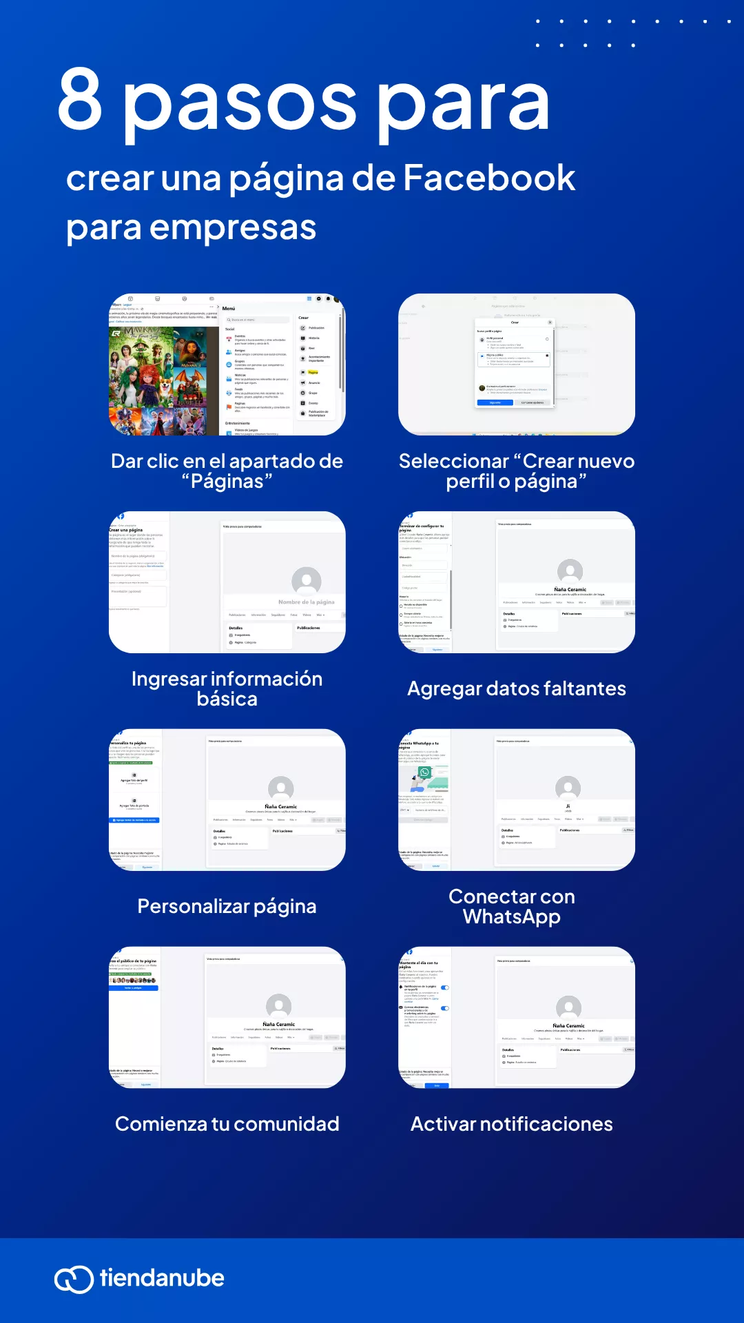 8 pasos de cómo crear una página de Facebook para tu negocio.