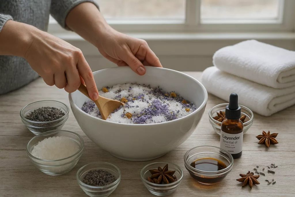 Imagem ilustrativa de como fazer sais de banho caseiros.