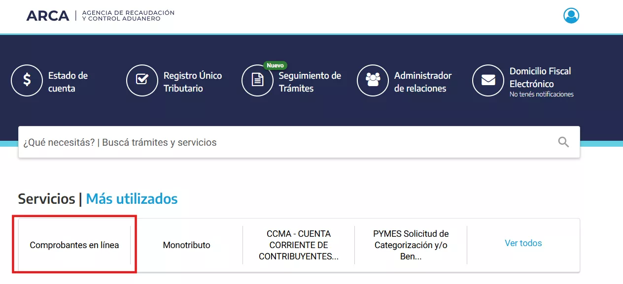 Ingreso a Comprobantes en línea en ARCA.